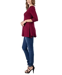 24seven Comfort Apparel Women's Ruched Sleeve Swing Tunic Top