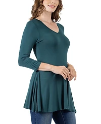 24seven Comfort Apparel Women's Three Quarter Sleeve V-neck Tunic Top