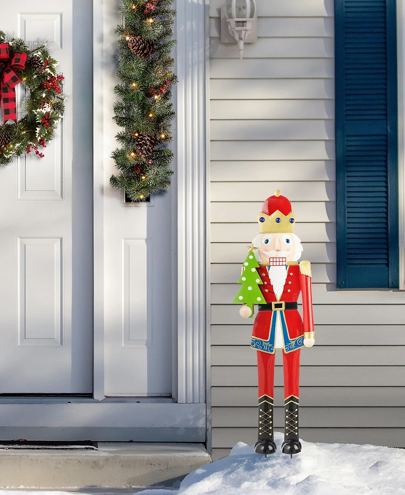 Glitzhome 43.25" H Metal Christmas Nutcracker Yard Stake or Standing Decor or Hanging Decor