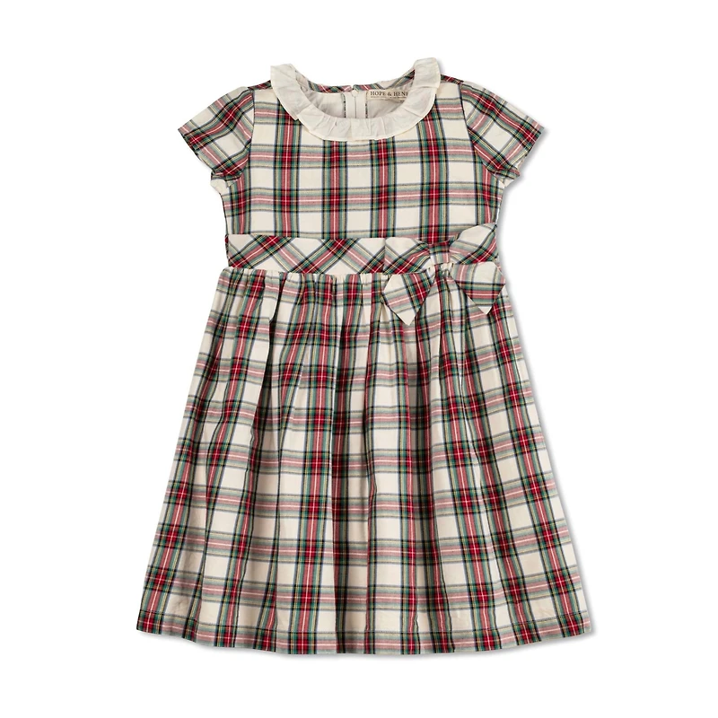 Hope & Henry Big Girls Short Sleeve Ruffle Collar Party Dress with Bow