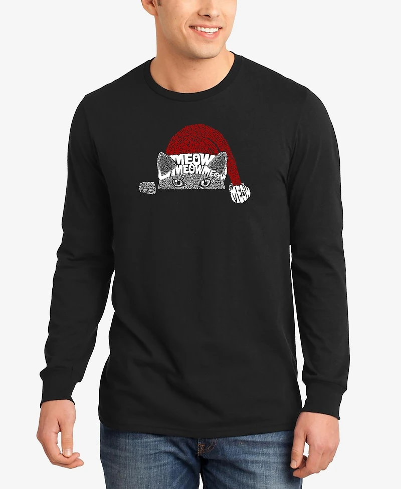 La Pop Art Men's Christmas Peeking Cat Word Long Sleeve T-shirt