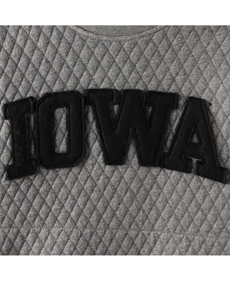 Women's Pressbox Heather Charcoal Iowa Hawkeyes Moose Quilted Pullover Sweatshirt