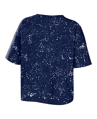 Women's Wear by Erin Andrews Navy Penn State Nittany Lions Bleach Wash Splatter Cropped Notch Neck T-shirt