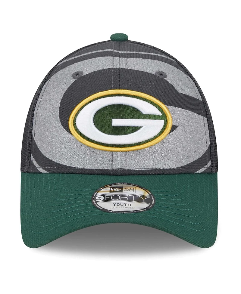 Preschool Boys and Girls New Era Graphite, Green Green Bay Packers Reflect 9FORTY Adjustable Hat