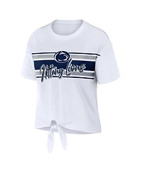 Women's Wear by Erin Andrews White Penn State Nittany Lions Striped Front Knot Cropped T-shirt