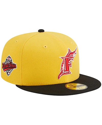 Men's New Era Yellow, Black Florida Marlins Grilled 59FIFTY Fitted Hat
