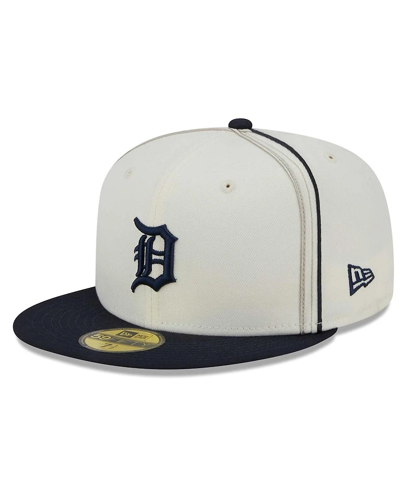 Men's New Era Cream, Navy Detroit Tigers Chrome Sutash 59FIFTY Fitted Hat