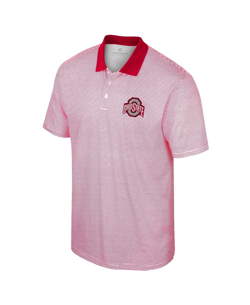 Men's Colosseum White, Scarlet Ohio State Buckeyes Print Stripe Polo Shirt