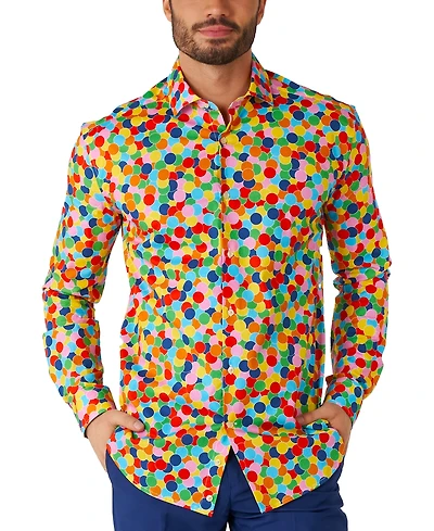 OppoSuits Men's Confetteroni Shirt - Perfect For Parties Confetti Outfit Including 1 Button-Up Long sleeve