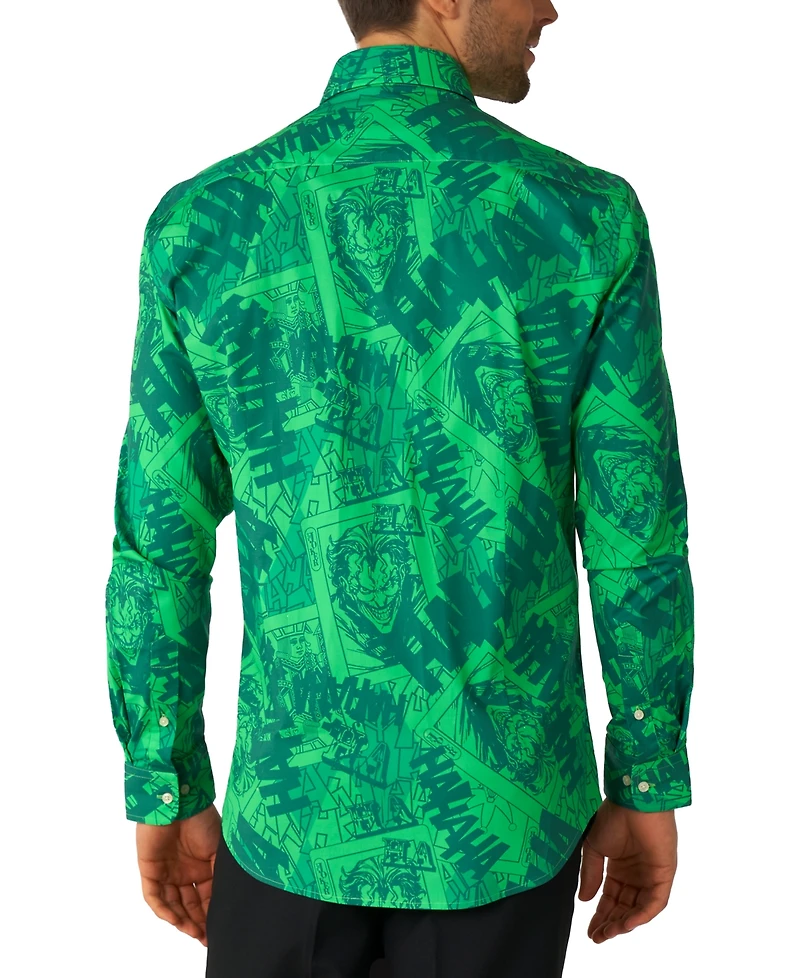OppoSuits Men's Shirt - Official Dc Comics Warner Bros The Joker a Button Down Slim Fit Green Long sleeve