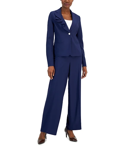 Nipon Boutique Women's Asymmetrical Ruffled One-Button Jacket & Wide-Leg Pant Suit