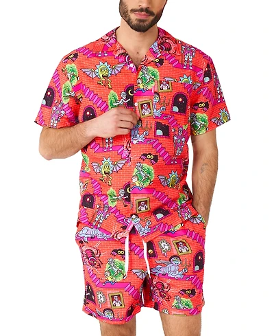 OppoSuits Men's Hawaiian 2 Piece Set - Rick & Morty Summer Beach Wear Slim Fit Includes Short Sleeve Shirt and Shorts