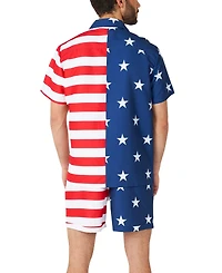 OppoSuits Men's Hawaiian 2 Piece Set - Usa Flag Beach Swim Wear Slim Fit Includes Short Sleeve Button Up Shirt and Shorts