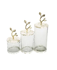Glass Canister with Gold-Tone Marble Lid and Leaf Handle