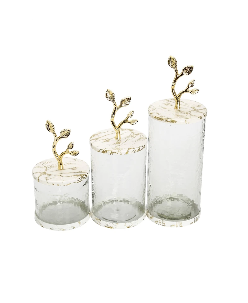 Glass Canister with Gold-Tone Marble Lid and Leaf Handle