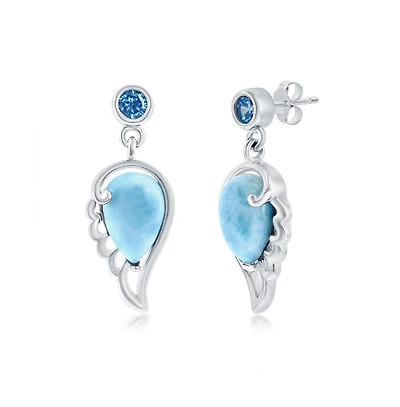Sterling Silver Larimar Angel Wing & Aqua Cz Earrings