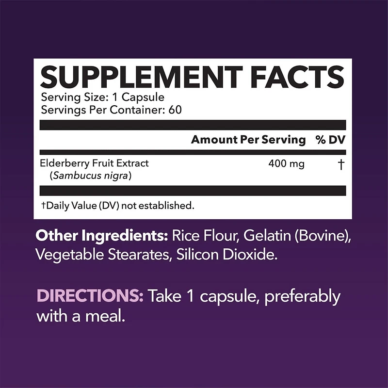 Elderberry Vitamins, Immune System Support Capsules, Havasu Nutrition, 60ct