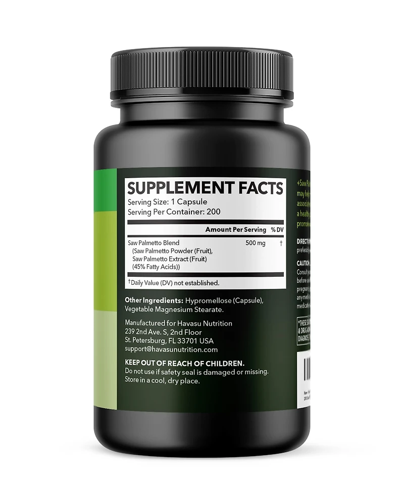 Saw Palmetto Capsules, Prostate Supplement for Men, Reduce Balding & Hair Thinning, Dht Blocker, Havasu Nutrition, 200ct