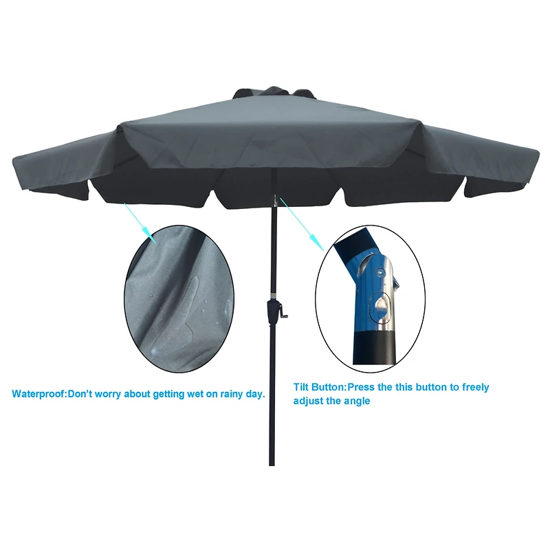 Streamdale Furniture Outdoor Patio Umbrella 10FT With Flap, 8 Pieces Ribs With Tilt An Crank, Without Base