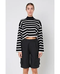 Grey Lab Women's Striped Cropped Sweater