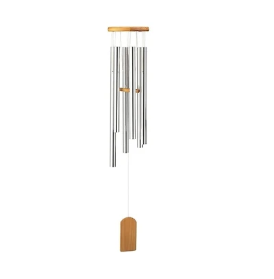 38" Long Silver Wood Top Traditional Wind Chime