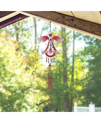 33" Long Red Angel Copper and Gem Wind Chime