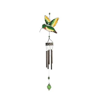 40" Long Green and Yellow Hummingbird Wind Chime with Gem