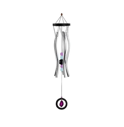 33" Long Wooden Top Geode Wind Chime Wavy Tube