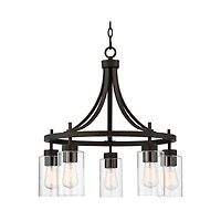 Franklin Iron Works Caleb Bronze Wagon Wheel Pendant Chandelier 23.75" Wide Industrial Clear Glass 5-Light Fixture for Dining Room House Foyer Entrywa