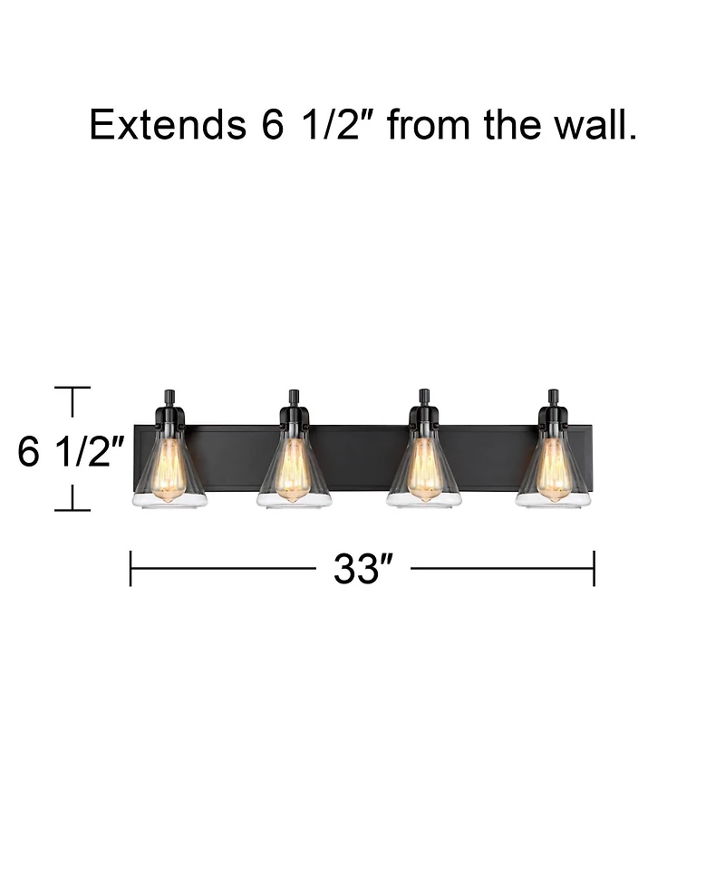 Cindy Farmhouse Industrial Rustic Wall Light Bronze Brown Metal Hardwired 33" Wide 4-Light Fixture Mounted Clear Glass Shade Bathroom Vanity Mirror Ho