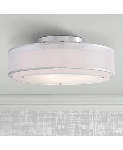 Possini Euro Design Modern Ceiling Lighting Semi Flush Mount Fixture 20" Wide Chrome 3-Light Sheer Outer Off White Inner Drum Shade for Bedroom H
