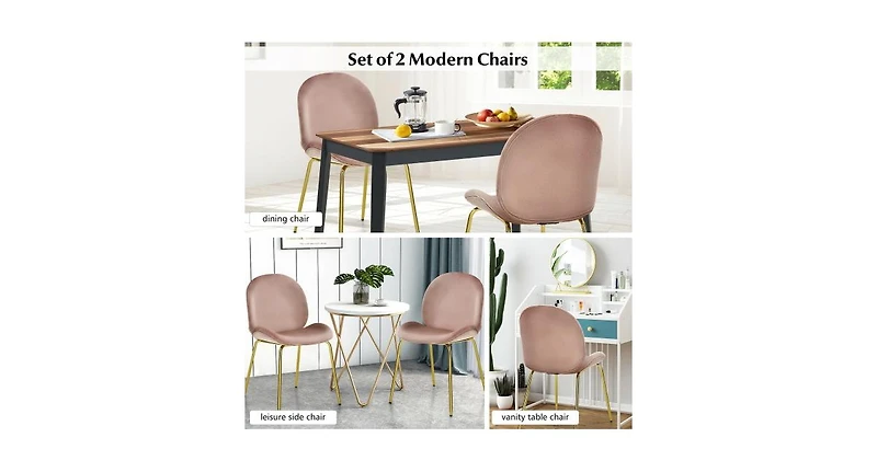 Set of 2 Velvet Accent Chairs with Gold Metal Legs