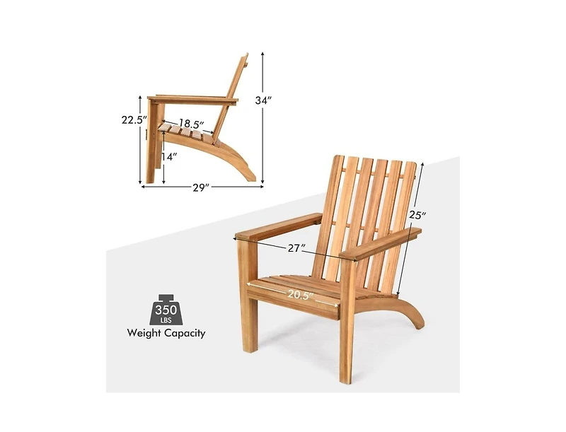 Outdoor Durable Patio Acacia Wood Adirondack Lounge Armchair