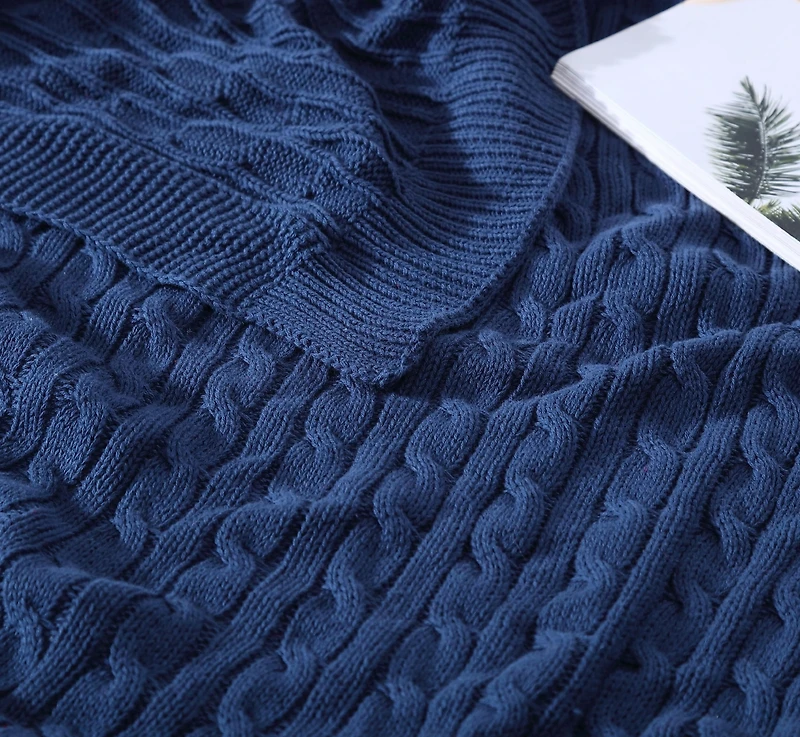 Kate Aurora University Living Ultra Soft & Plush Oversized "The Scholar" Cable Knit Cotton Accent Throw Blanket - 50"x70"