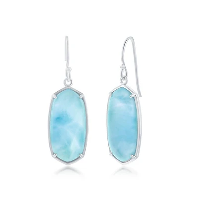 Sterling Silver Long Hexagon Larimar Dangle Earrings