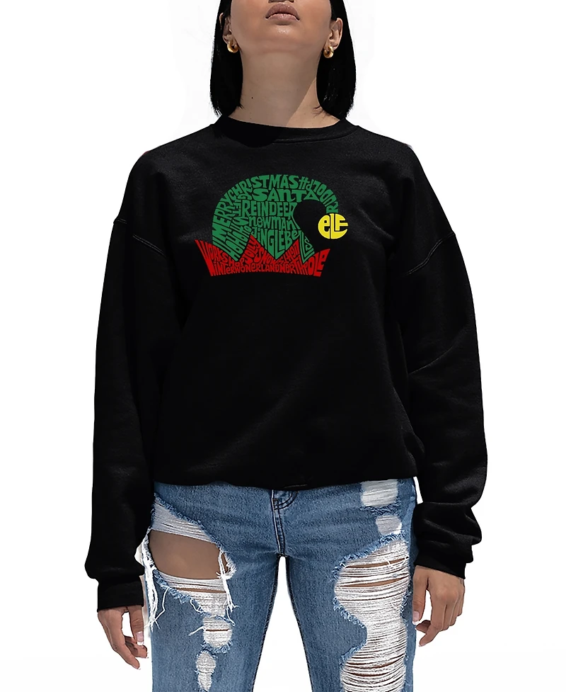 La Pop Art Women's Christmas Elf Hat Word Crewneck Sweatshirt