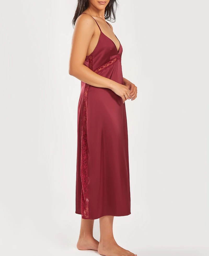 iCollection Women's Silky Open Back Nightgown with Lace Trims