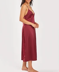 iCollection Women's Silky Open Back Nightgown with Lace Trims