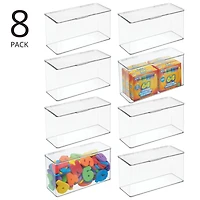 mDesign Plastic Playroom/Gaming Organizer Bin Box with Hinged Lid, 8 Pack, Clear