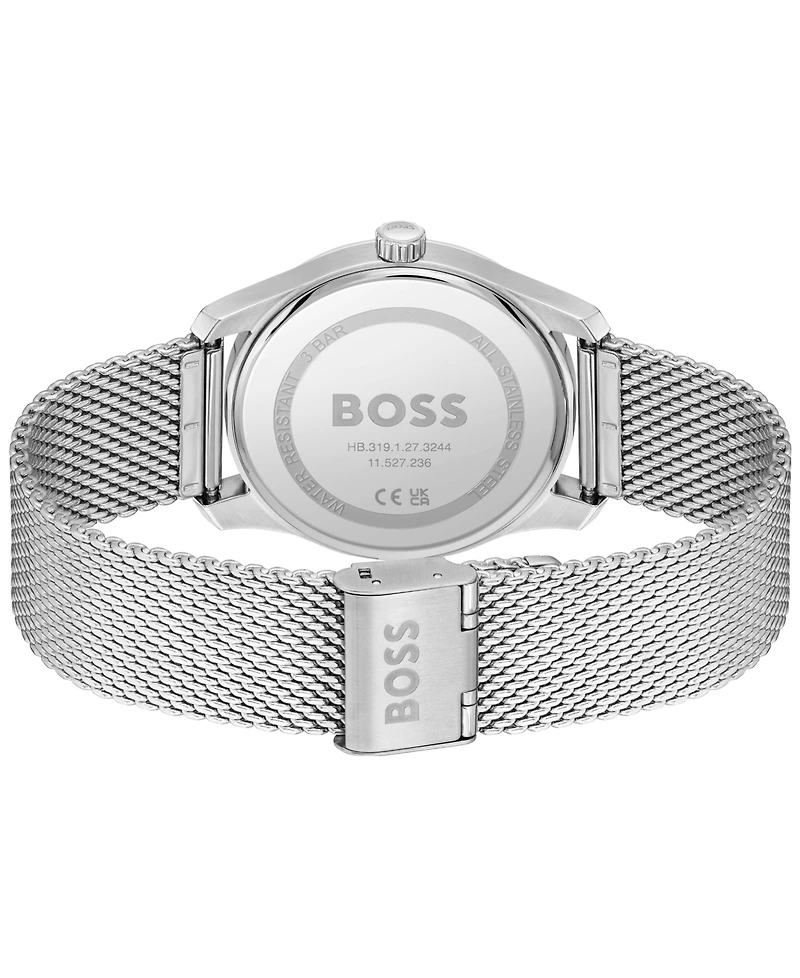 Hugo Boss Men's Principle Quartz Basic Calendar Silver-Tone Stainless Steel Watch 41mm