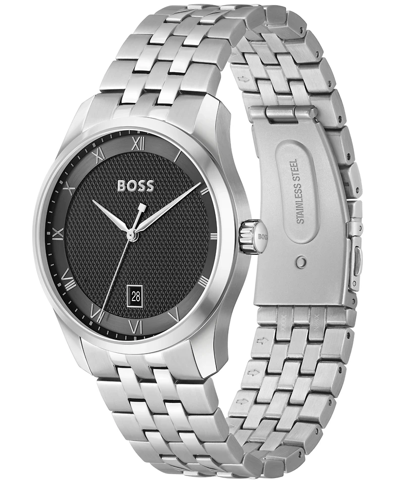 Hugo Boss Men's Principle Quartz Basic Calendar Silver-Tone Stainless Steel Watch 41mm