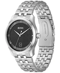 Hugo Boss Men's Principle Quartz Basic Calendar Silver-Tone Stainless Steel Watch 41mm