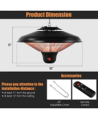 1500W Electric Hanging Heater Ceiling Mounted Infrared Heater w/Remote Control