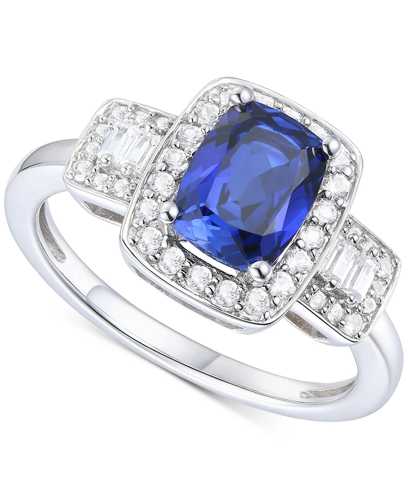 Lab-Grown Emerald (1 ct. t.w.) & White Sapphire (1/2 Halo Statement Ring 14k Gold-Plated Sterling Silver (Also Additional Ge