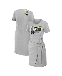 Women's Wear by Erin Andrews Heather Gray Michigan Wolverines Knotted T-shirt Dress