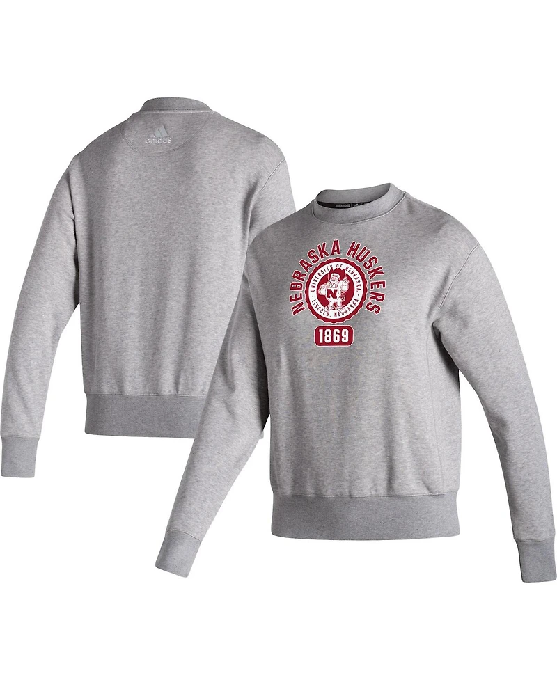Women's adidas Heathered Gray Nebraska Huskers Vintage-Like Circle Pullover Sweatshirt