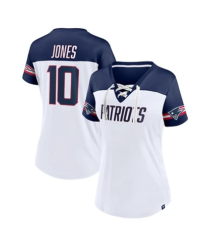 Women's Fanatics Mac Jones White New England Patriots Athena Name and Number V-Neck Top