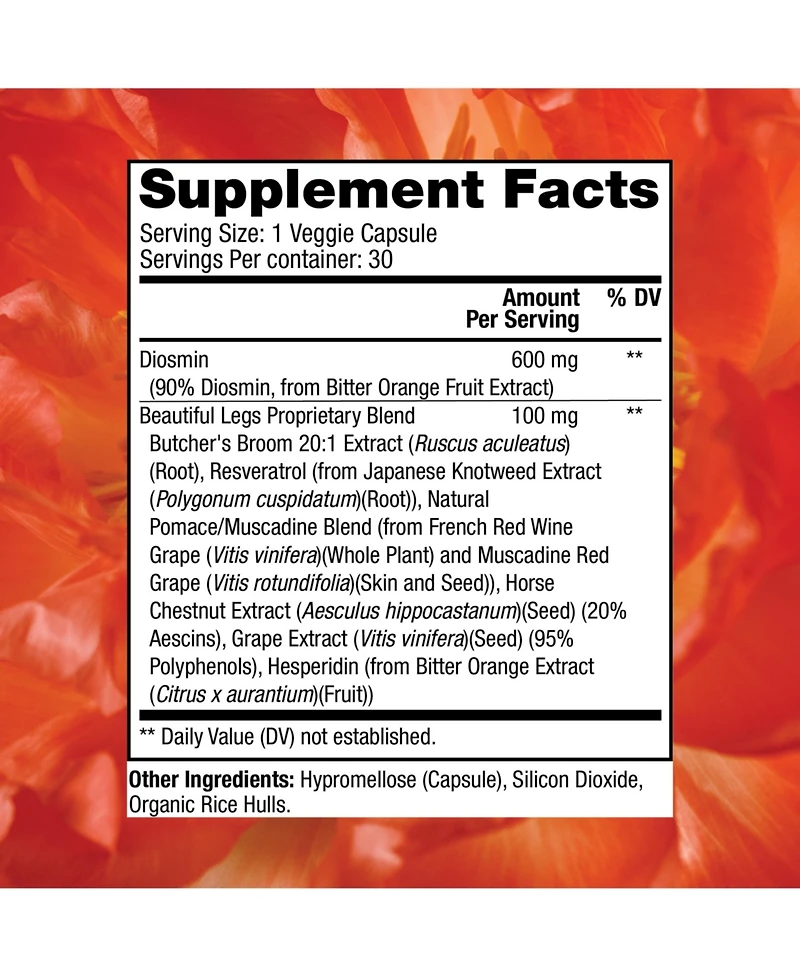 Reserveage Beautiful Legs, Skin Care Supplement for Smooth, Healthy Veins, Helps Reduce Spider Veins, 30 capsules (30 servings)