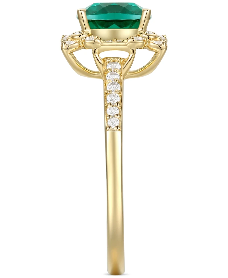 Amethyst (1-1/3 ct. t.w.) & Lab-Grown White Sapphire (1/4 Halo Ring 14k Gold-Plated Sterling Silver (Also Additional Gemstones)