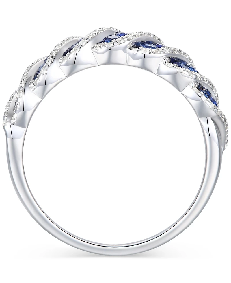 Lab-Grown Ruby (1 ct. t.w.) & White Sapphire (3/8 Diagonal Row Statement Ring 14k Gold-Plated Sterling Silver (Also Lab-Grow